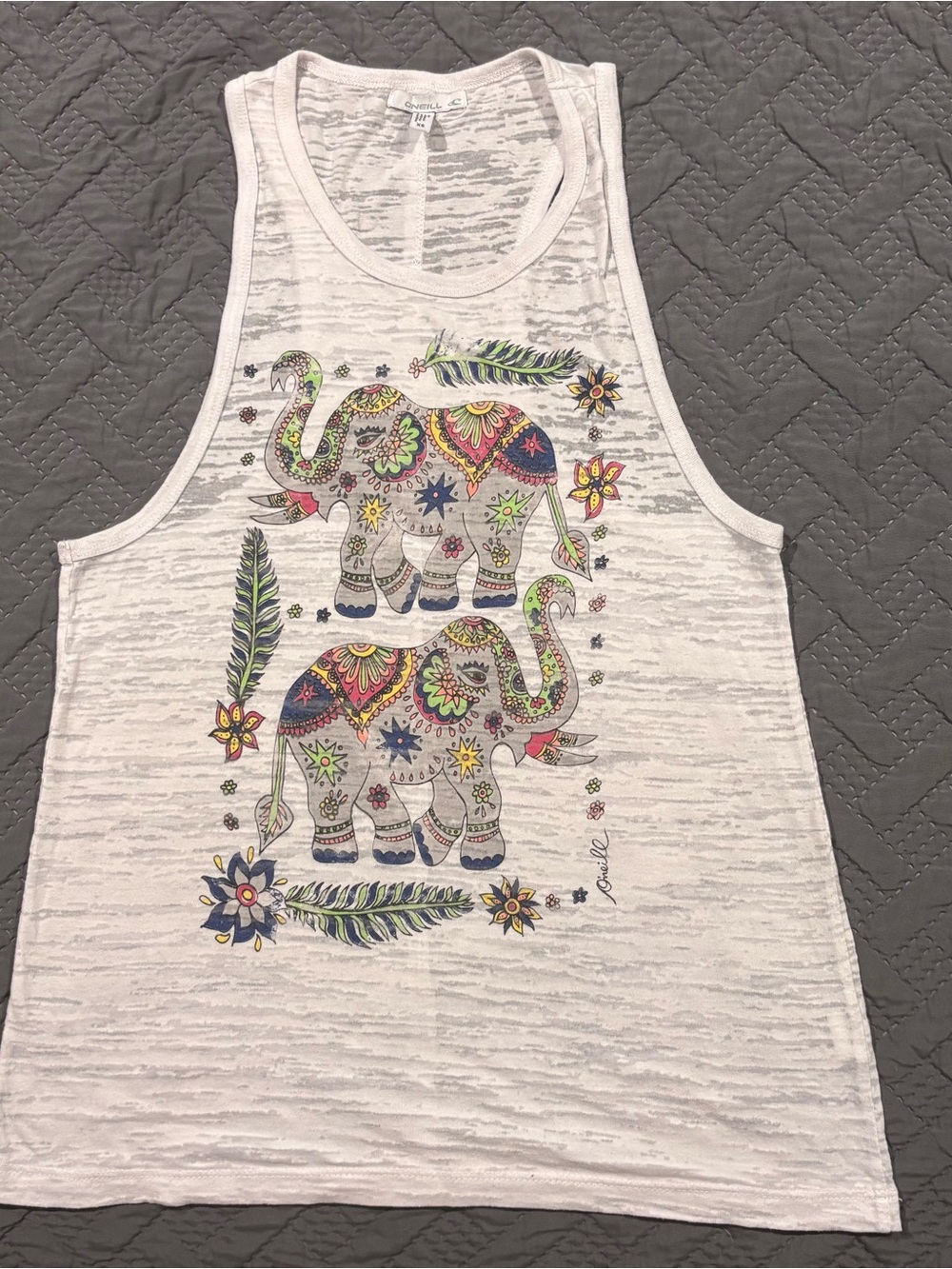 O'Neill White Tank with Colorful Paisley Elephants